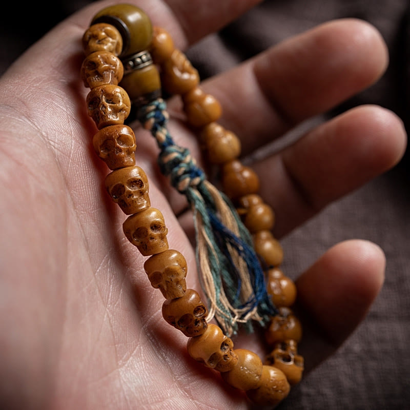 Armband mit Buddha-Steinen aus tibetischem Yak-Knochen, Muster „Der Herr der Leiche, Wald“, Stärke