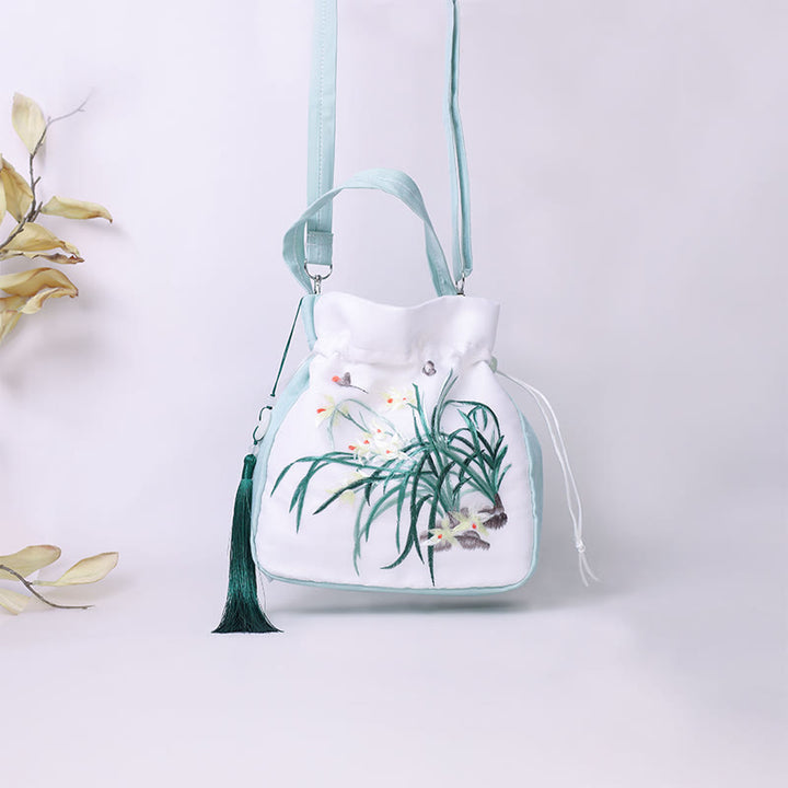 Buddha Stones Suzhou Stickerei Hase Lotus Epiphyllum Päonie Magnolie Seide Tote Crossbody Tasche Schultertasche Handtasche