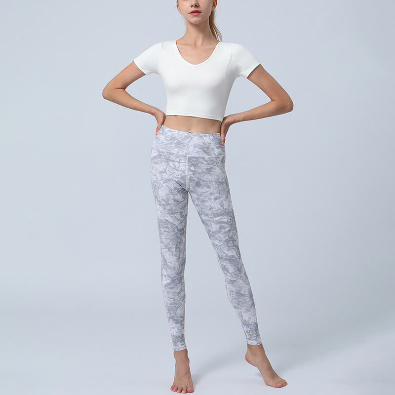 Buddha-Steine, Blumen, Blätter-Druck, Sport, Fitness, Yoga, hohe Taille, Leggings für Damen