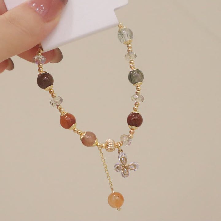 Buddha Stones Natur Fu Lu Shou Regenbogen Kristall Rutilquarz Reichtum Schmetterling Charm Armband