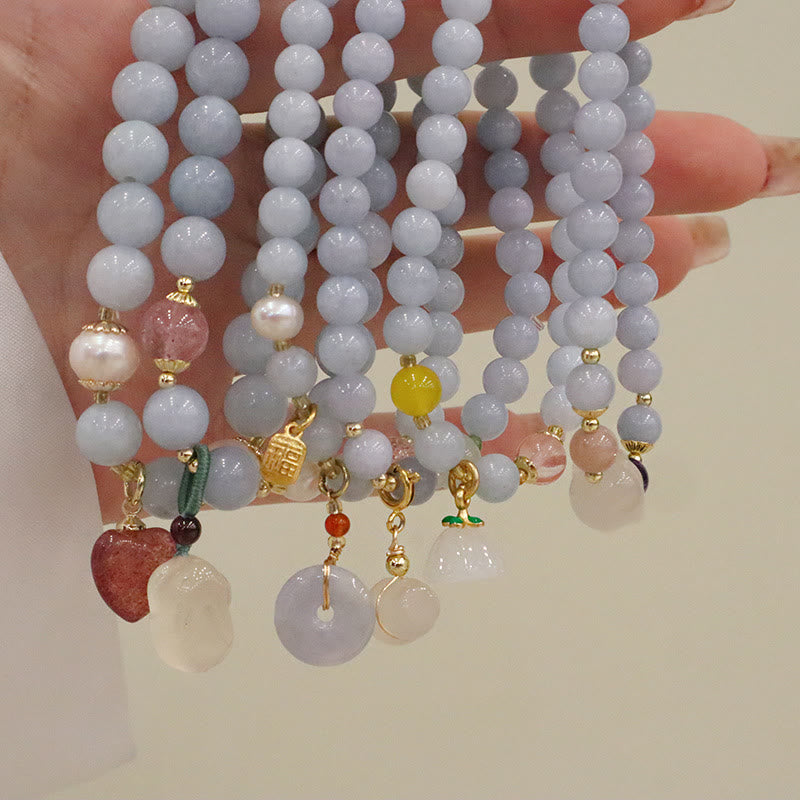 Buddha Stones Natürliches Aquamarin-Chalcedon-Charm-Armband „Serenity Rabbit Gourd Cat“. - image 13