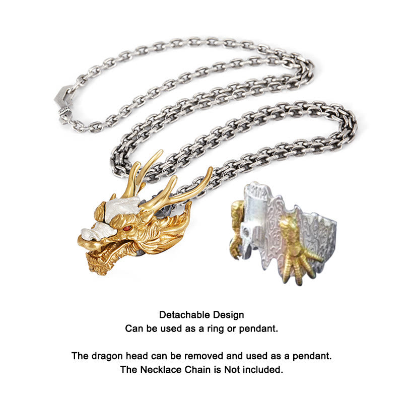 Buddha Stones 925 Sterling Silber Drache Glück Erfolg Schutz Verstellbarer Ringanhänger - image 11