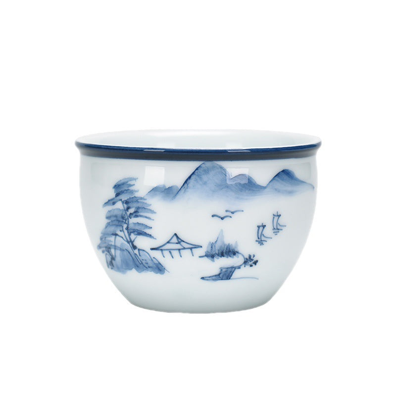 Buddha Stones Teetasse aus Keramik, Koi-Fisch, Lotusblüte, Blatt, Berge, Baum, Kung-Fu-Teetasse, 130 ml