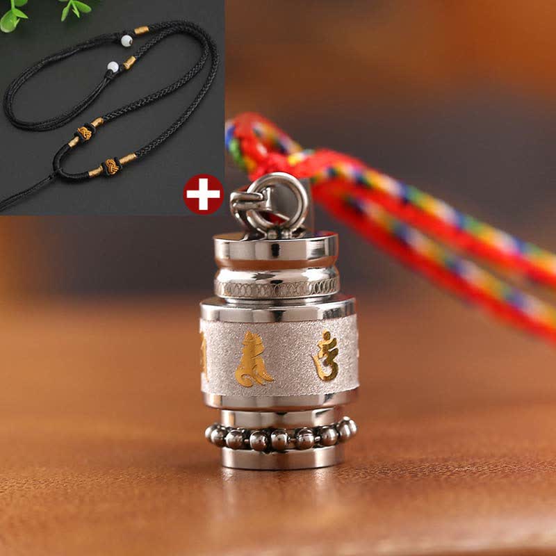 Buddha Stones ​​Tibet Om Mani Padme Hum Shurangama Mantra Titan Stahl Weisheit Amulett Halskette Anhänger - 1,2 cm * 1,8 cm - Silber - Schwarze Schnur - image 16