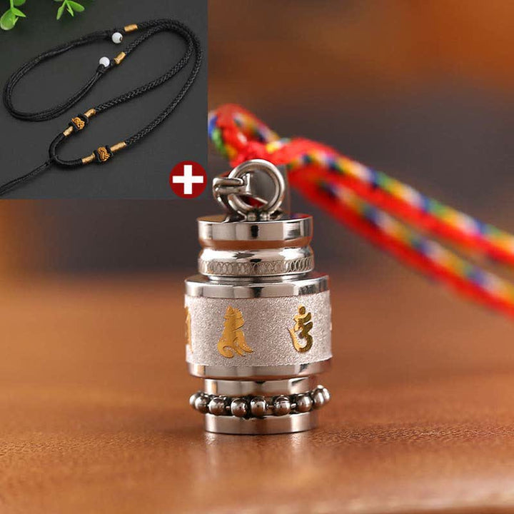 Buddha Stones ​​Tibet Om Mani Padme Hum Shurangama Mantra Titan Stahl Weisheit Amulett Halskette Anhänger - 1,2 cm * 1,8 cm - Silber - Schwarze Schnur - image 16