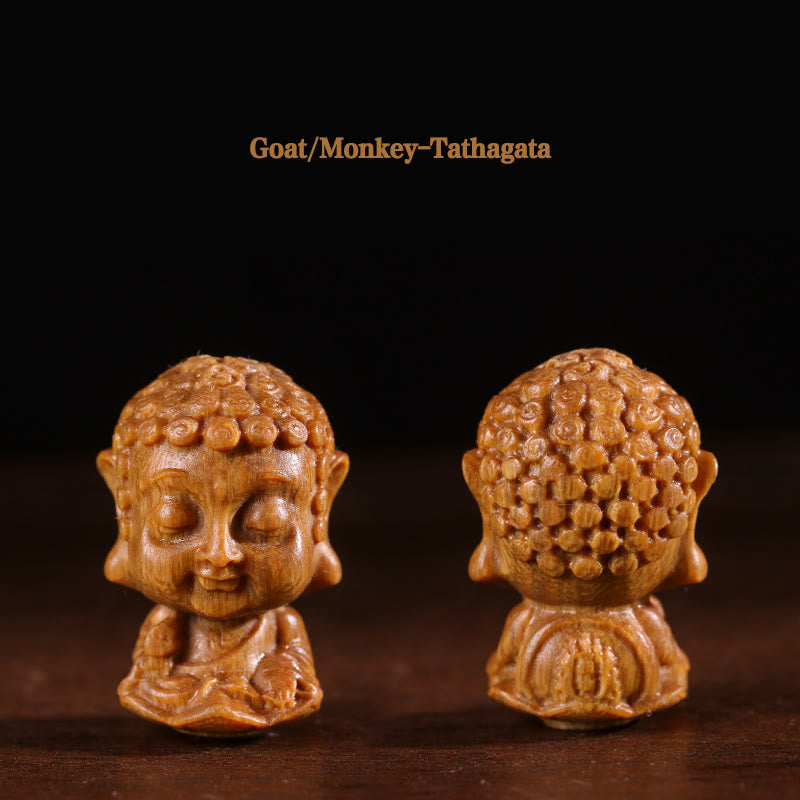 Buddha Stones Chinesisches Tierkreiszeichen, Buddha, Lotusblume aus grünem Sandelholz, graviert, positive Heimdekoration - Ziege/Affe-Tathagata - image 9
