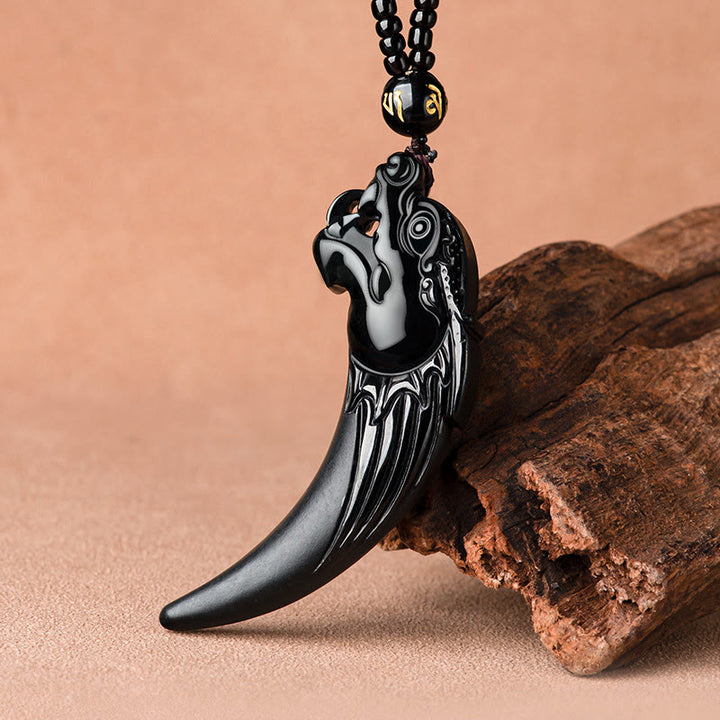 Buddha Stones, natürliche schwarze Jade, chinesisches Sternzeichen, Drachenzahn-Muster, Schutz-Halsketten-Anhänger - image 1