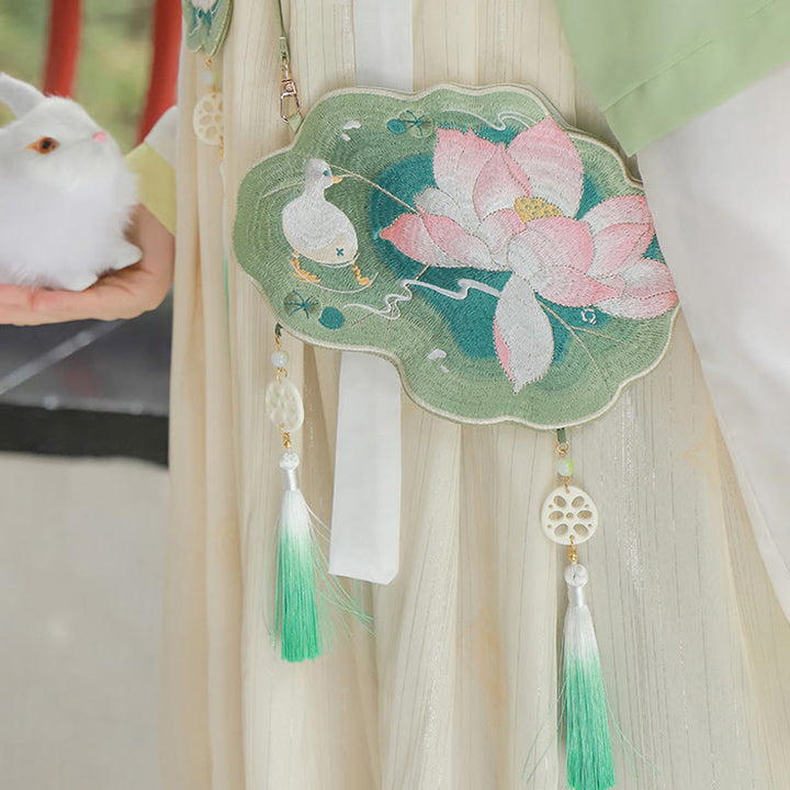 Buddha Stones Luck Stickerei Lotus Koi Fisch Kaninchen Blume Hanfu Tasche Umhängetasche Umhängetasche - Sommerlotus - image 0