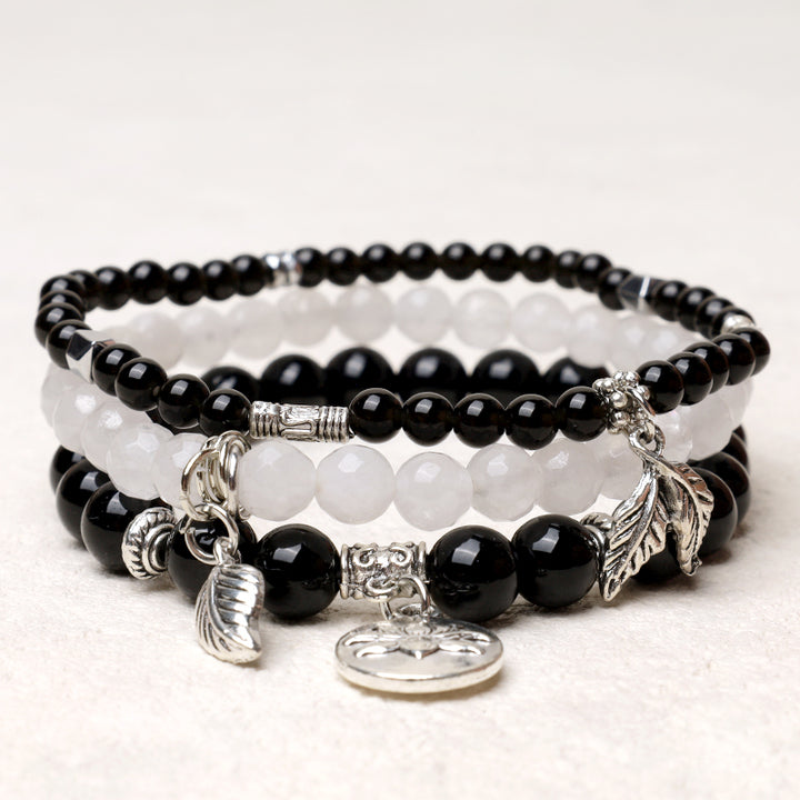 Buddha Stones 3-teiliges Armband aus natürlichem Quarzkristall mit Perlen und Heilenergie, Lotus