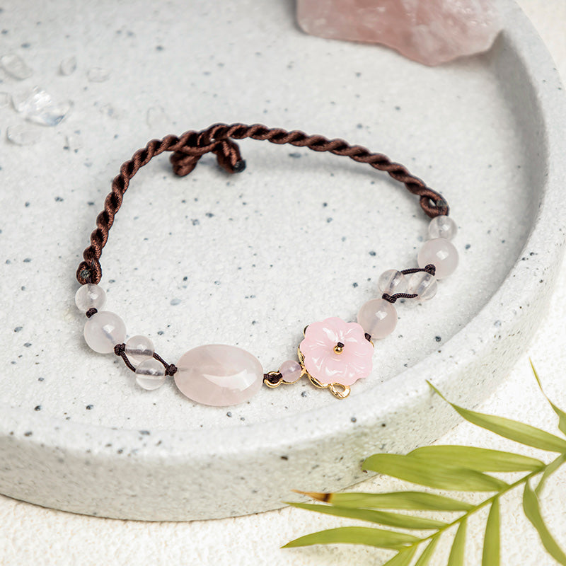 Das beruhigende Fußkettchen „Blume der Liebe“ mit rosa Kristallen - image 1