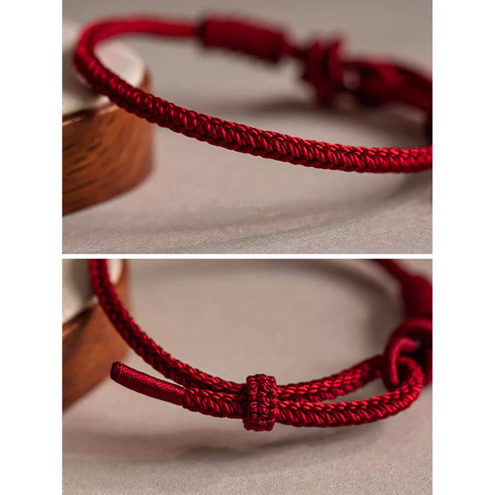 Buddha Stones Handgefertigtes Armband aus rotem Seil mit acht Fäden, Friedensknoten und Fu-Zeichen-Anhänger – ein Symbol für Glück und Freude - image 7