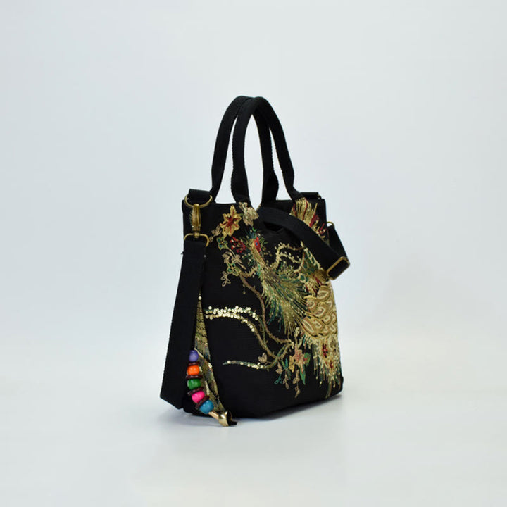 Buddha Stones -Pfauen-Doppelseitig-Stickerei-Tragetasche, Schultertasche, Umhängetasche - image 12