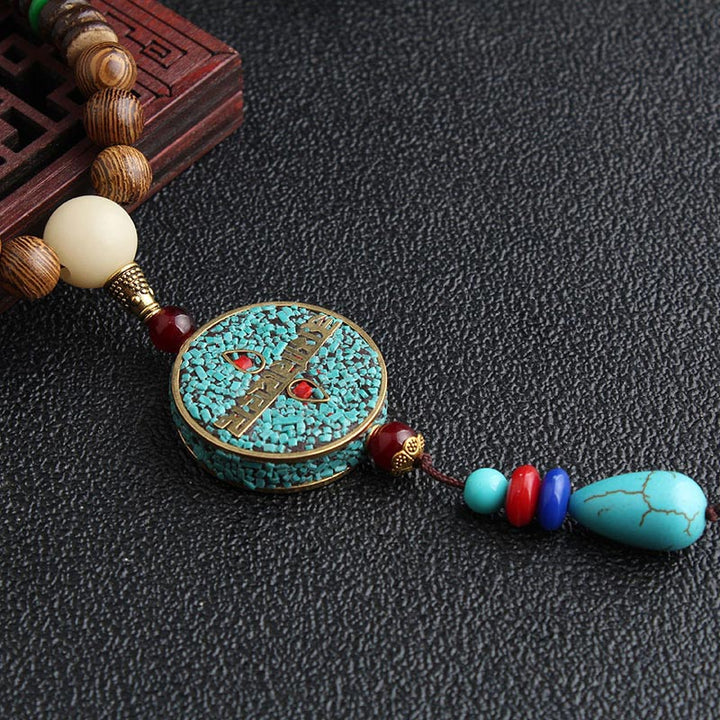 Buddha Stones Türkis Dzi Bead Gebetsmühle Wenge Holz Meditation Halskette - image 1
