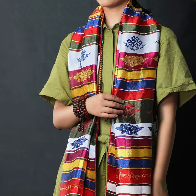 Tibetischer Glückssegen, mehrfarbige Lotus-Mantra-Jacquard-Khata-Dekoration - Mehrfarbiges Khata 260*55cm - image 0