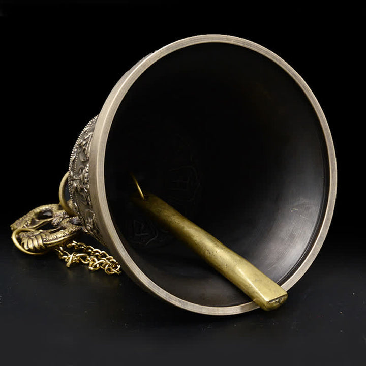 Tibetisch graviertes Buddha-Drachen-Windspiel, Glocke, Kupfer, Glück, Wanddekoration - image 7