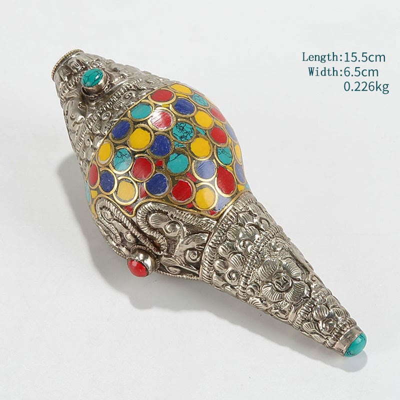 Tibetische handgefertigte natürliche Shankha bunte Muschelschale, Reichtum, Heimdekoration - Klein 10 x 3,5 cm - image 6