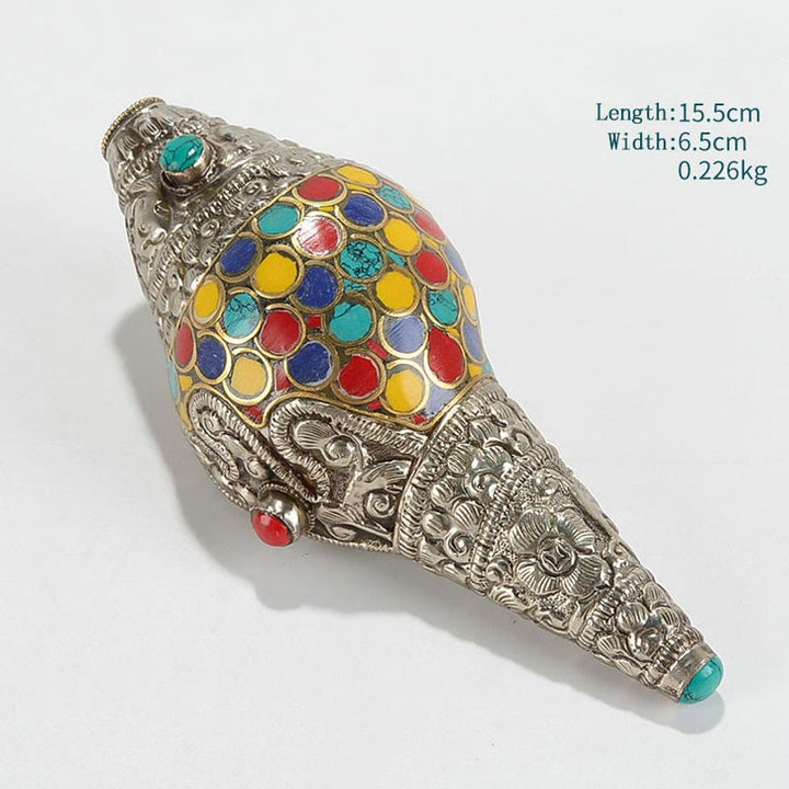 Tibetische handgefertigte natürliche Shankha bunte Muschelschale, Reichtum, Heimdekoration - Klein 10 x 3,5 cm - image 6