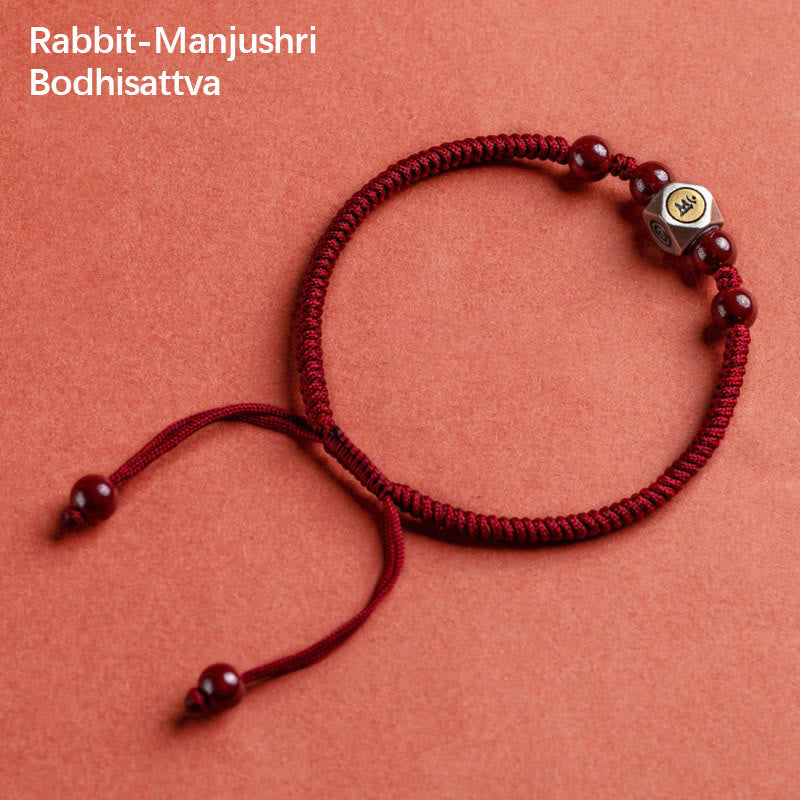 Buddha Stones 925 Sterling Silber Chinesisches Sternzeichen Natal Buddha Zinnober Calm Armband - Kaninchen-Manjushri Bodhisattva - Rot (Handgelenkumfang 14–18 cm) - image 13