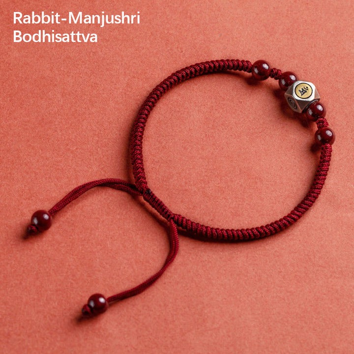 Buddha Stones 925 Sterling Silber Chinesisches Sternzeichen Natal Buddha Zinnober Calm Armband - Kaninchen-Manjushri Bodhisattva - Rot (Handgelenkumfang 14–18 cm) - image 13