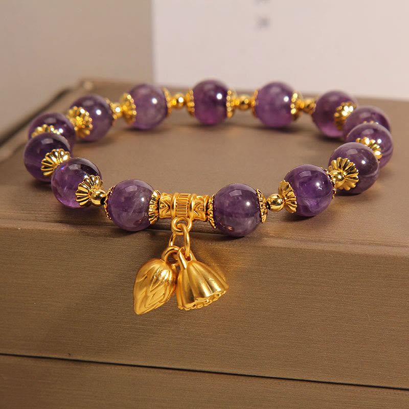 Buddha-Steine, natürliches Amethyst-Lotus-Heilarmband, spirituelles Armband