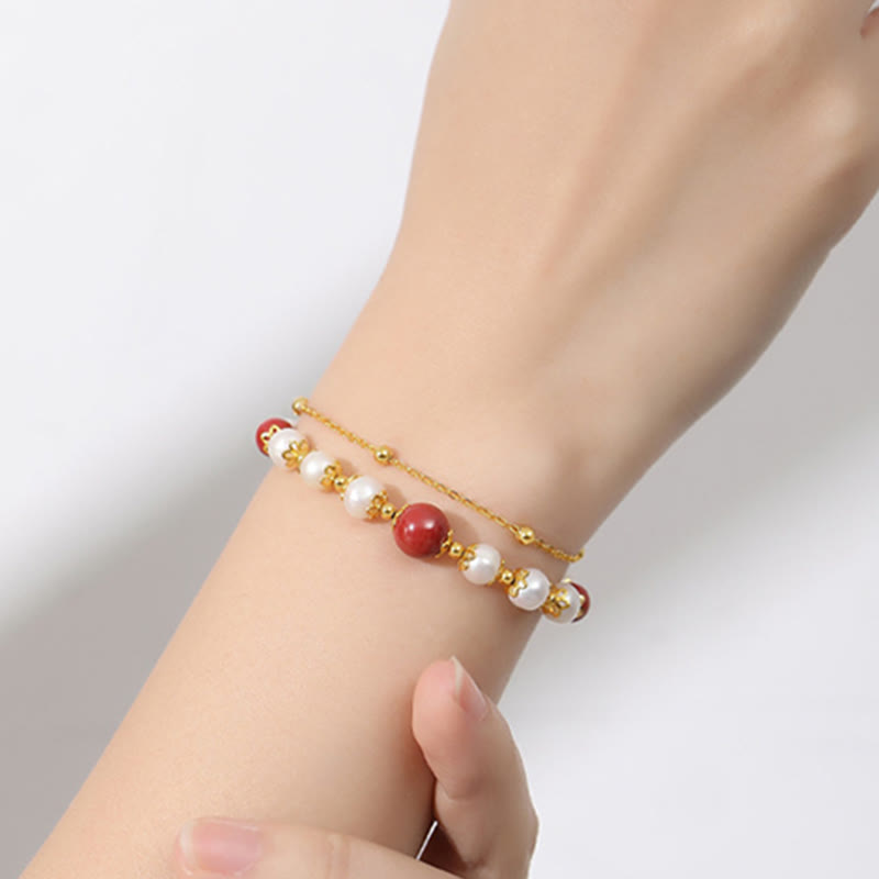 Buddha Stones 925 Sterling Silber Perlen-Zinnober-Weisheitsperlen-Doppelschicht-Kettenarmband - image 6