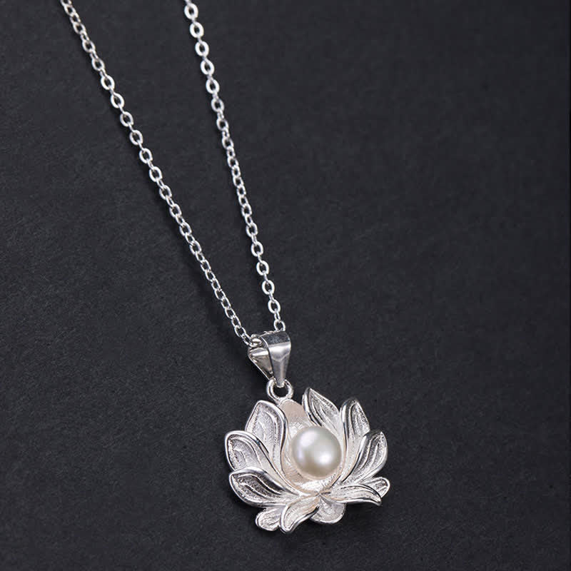 Buddha Stones 925 Sterling Silber Lotusblume Perle Reichtum Halskette Anhänger - image 4
