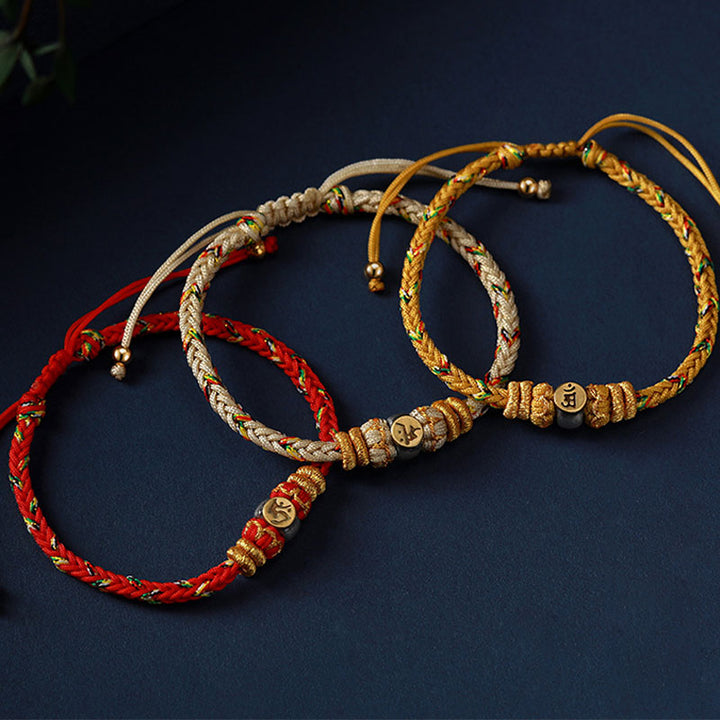 Buddha Stones Chinesisches Sternzeichen Natal Buddha Silber Glück geflochtenes Armband - image 1