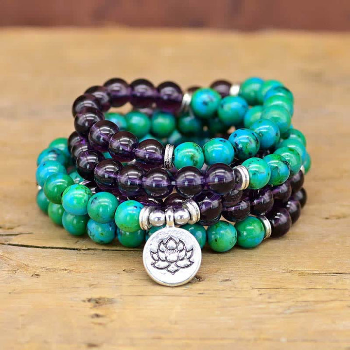 Amethystgrünes Aventurin spirituelles Lotus-Charm-Armband - Amethyst & Grüner Aventurin - image 0