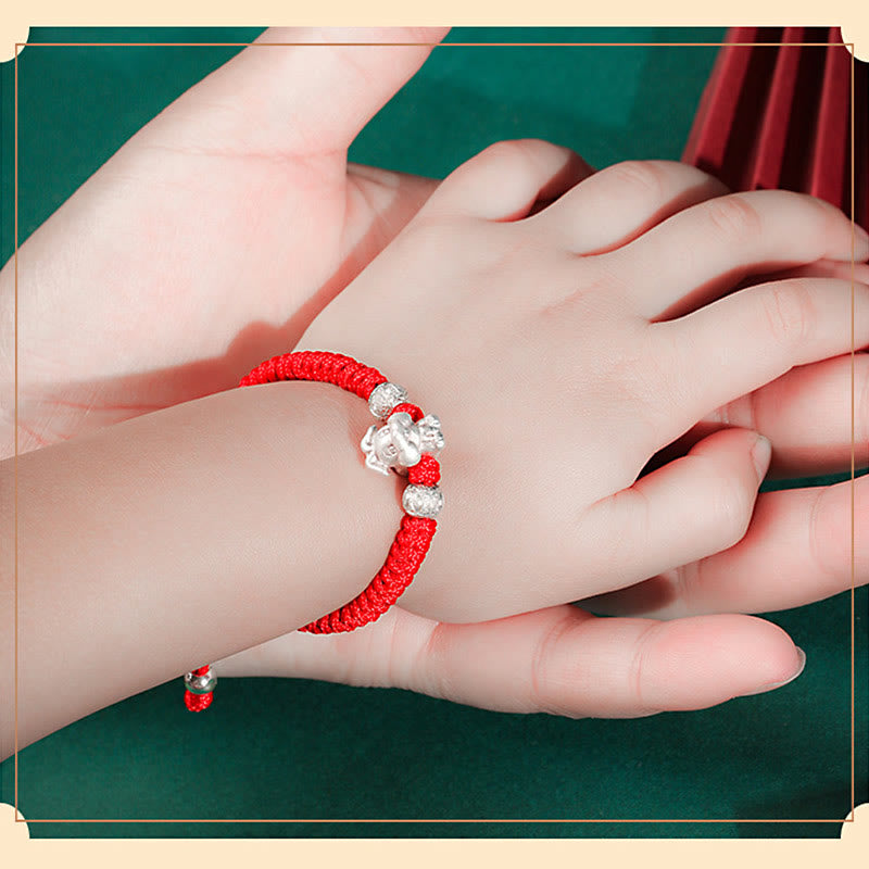 Buddha Stones 999 Sterling Silber Chinesisches Sternzeichen Rotes Seil Glück Handgefertigtes Kinderarmband - image 17