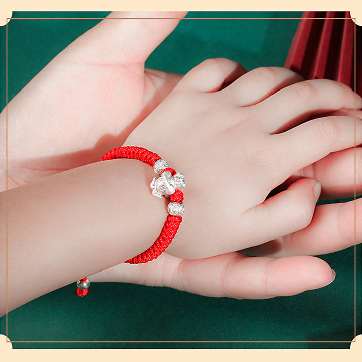 Buddha Stones 999 Sterling Silber Chinesisches Sternzeichen Rotes Seil Glück Handgefertigtes Kinderarmband - image 17