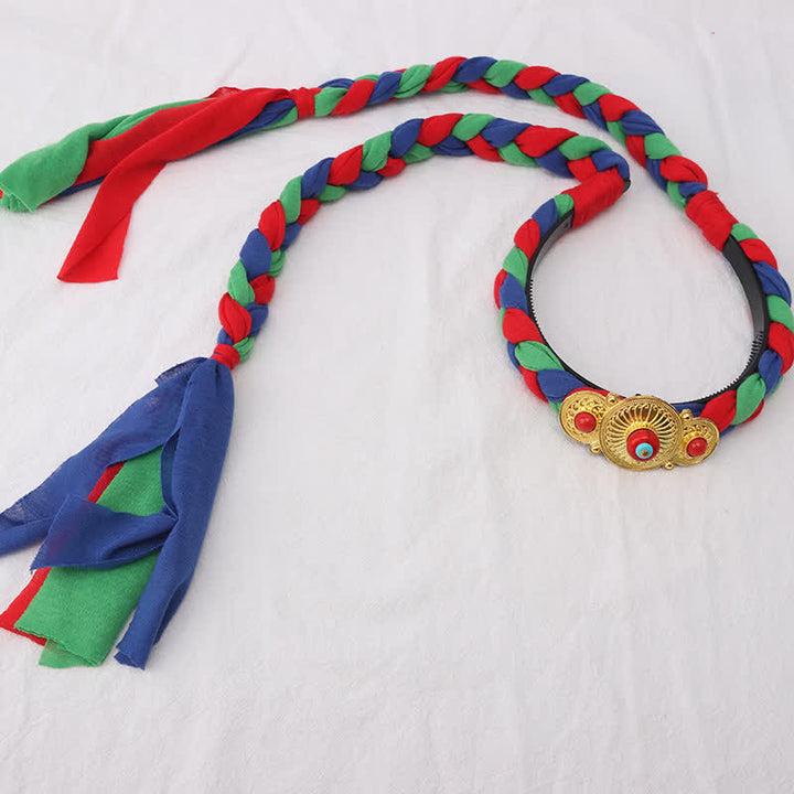 Tibetische bunte Quastenperlen Haarschmuck Haarschmuck - Blau - Drei Perlen - image 2