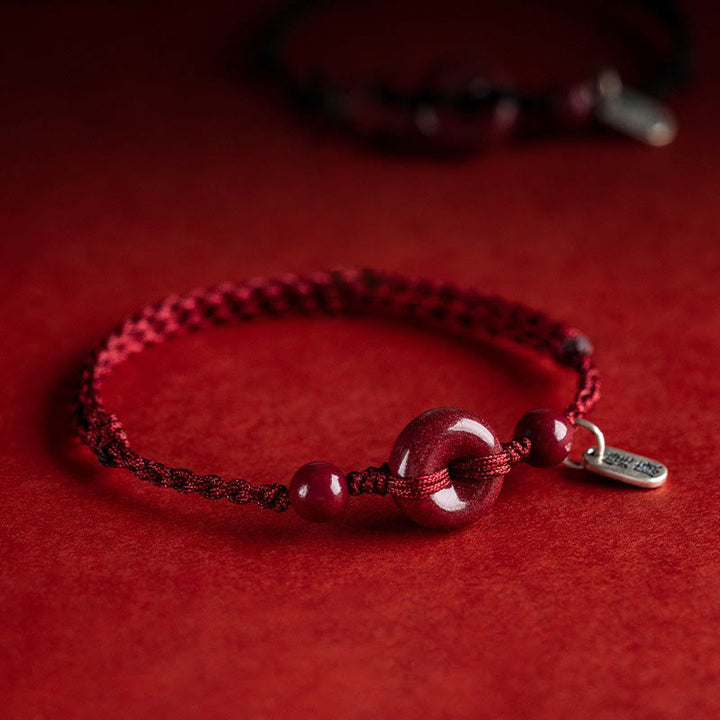 Buddha Stones, handgefertigt, Zinnober-Friedensschnalle, sicheres und gesundes Charm-Segen-Armband, Fußkettchen
