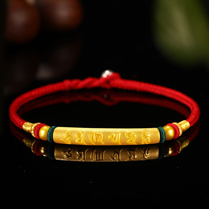 Buddha Stones, tibetisches 999-Gold, Om Mani Padme Hum, handgefertigt, achtfädig, Friedensknoten, Glück, geflochtenes Paar-Armband