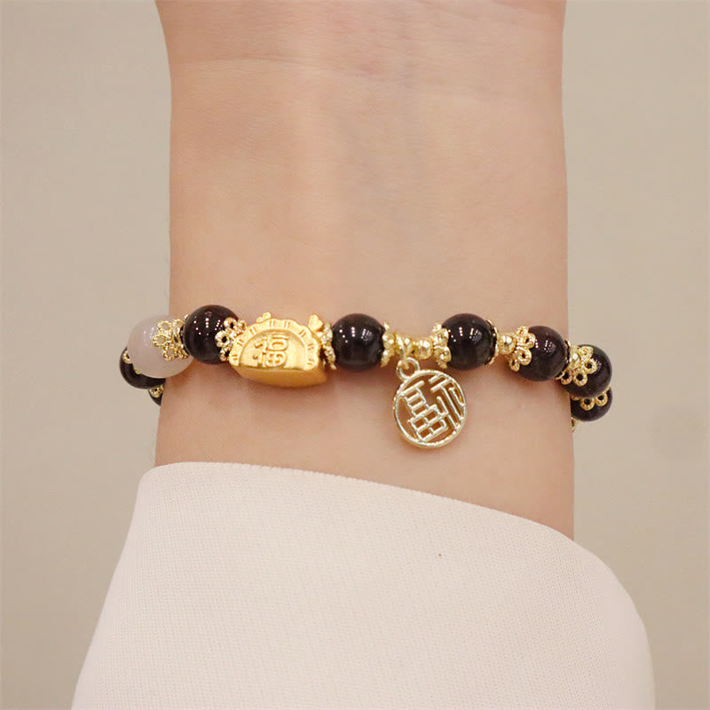 Buddha Stones, Jahr des Drachen, roter Achat, Erdbeerquarz, schwarzer Obsidian, Jade, Granat, Perle, Zinnober, Knödel, Drache, Glück, Fu, Charakter-Armband - image 16