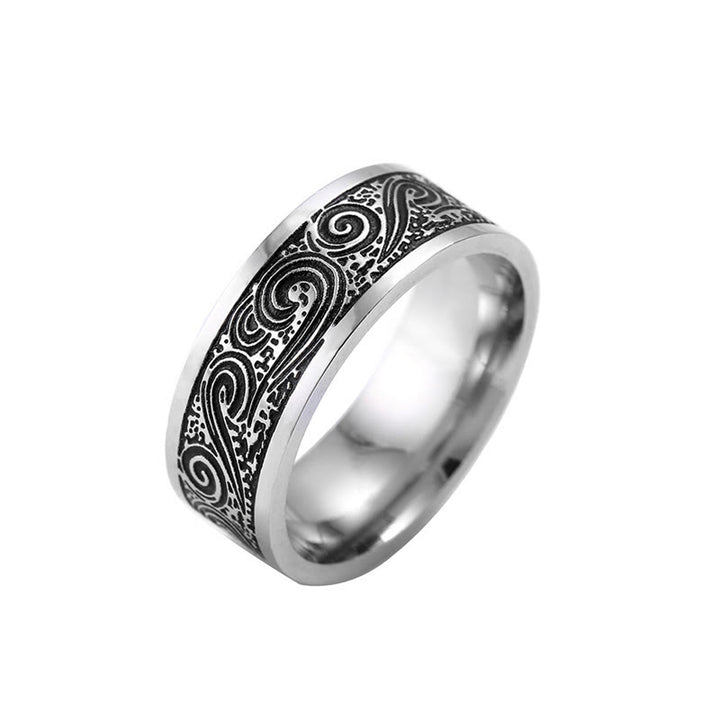 Buddha Stones Vintage Wave Glückverheißende Wolken Gravurmuster Titanstahl Balance Ring - image 4