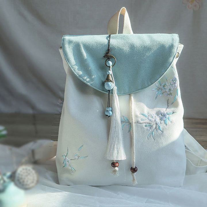 Handgemachter, bestickter Canvas-Rucksack mit Buddha Stones und großer Kapazität - Birnenblüte - image 37
