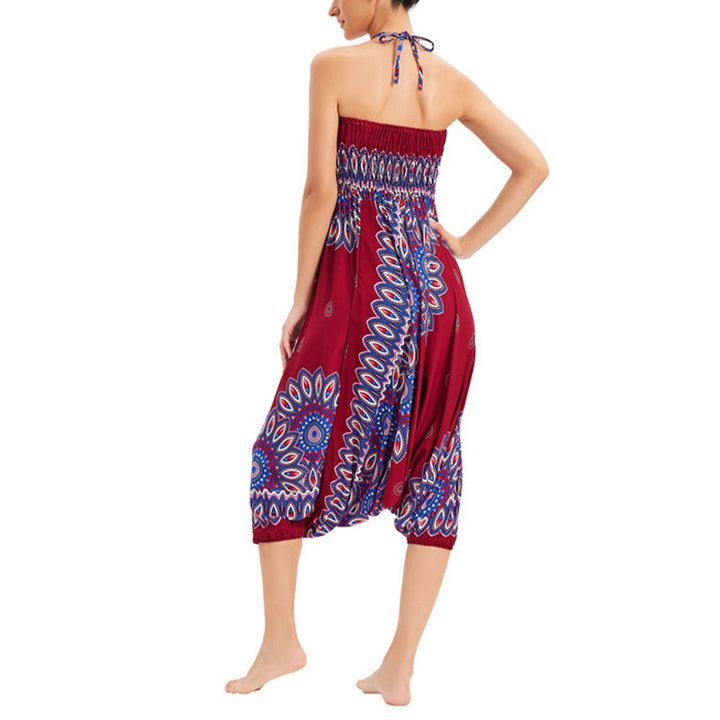 Buddha Stones Zwei Stile Tragen Sonnenblumen Locker Gesmokt Haremshose Overall Hohe Taille Hose