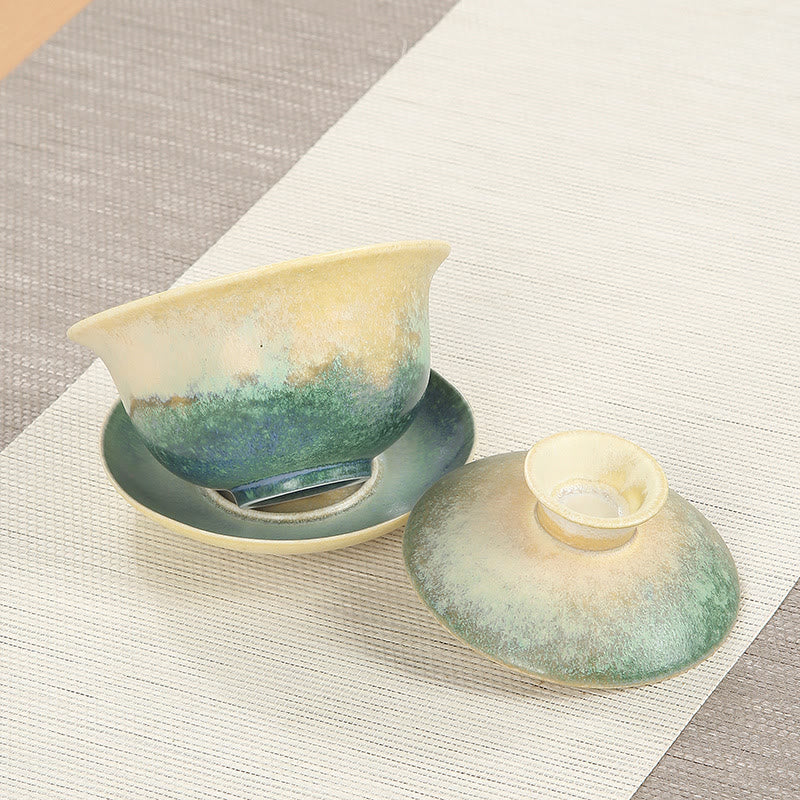 Buddha Stones Green Ocean Waves Design Porzellan Keramik Gaiwan Sancai Teetasse Kung Fu Teetasse und Untertasse mit Deckel - image 3