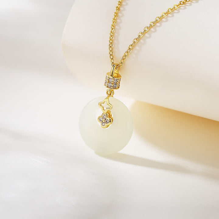925 Sterling Silber Hetian Weiß Jade Münze Blume Frieden Schnalle Glück Halskette Anhänger - Weiße Jadeblüte - image 5