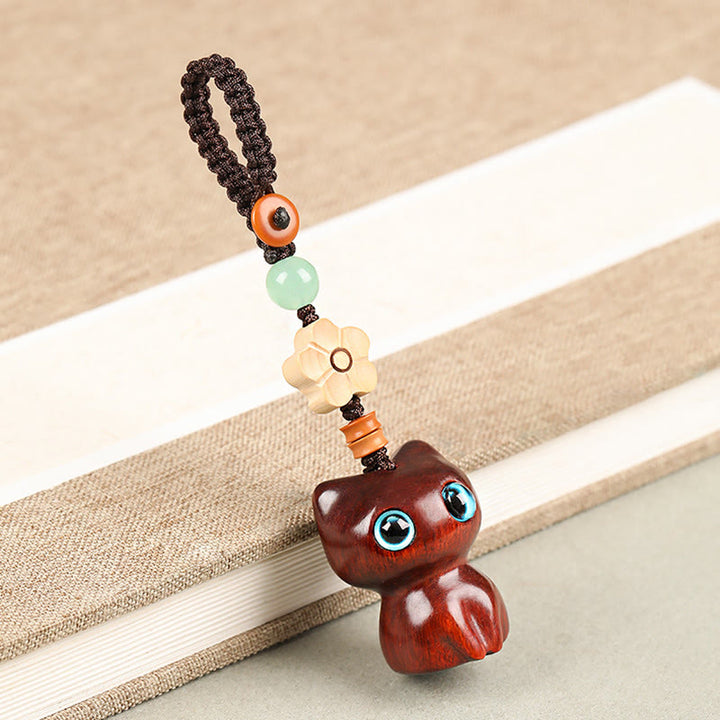Buddha Stones, Mini-Schlüsselanhänger, kleines Blatt, rotes Sandelholz, Ebenholz, glückliche Katze, hübsches Kätzchen, Frieden, Schlüsselanhänger, Dekoration zum Aufhängen am Telefon - Schlüsselanhänger - Kleines Blatt Rote Sandelholz Katze - image 11