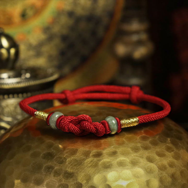 Geflochtenes Armband mit Buddha Stonesn, roter Schnur, Jade, Glück, Glücksknoten