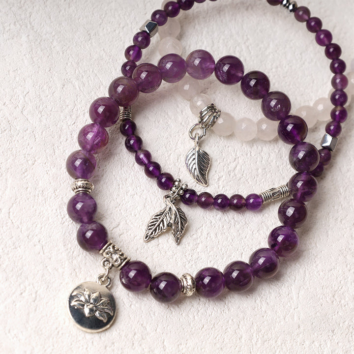 Buddha Stones 3-teiliges Armband aus natürlichem Quarzkristall mit Perlen und Heilenergie, Lotus