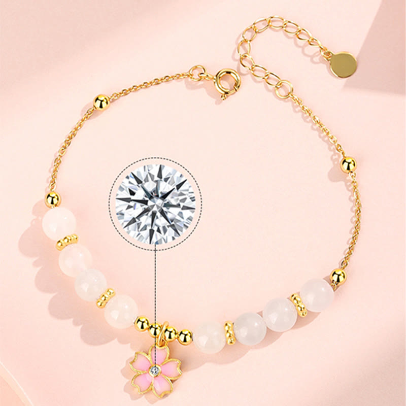 Buddha Stones 925 Sterling Silber Hetian Weiß Jade Kirschblüten-Schutzarmband - image 9