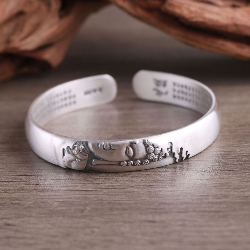 Buddha Stones 999 Sterling Silber Buddha Kopf Herz Sutra Serenity Armband Armreif - image 12