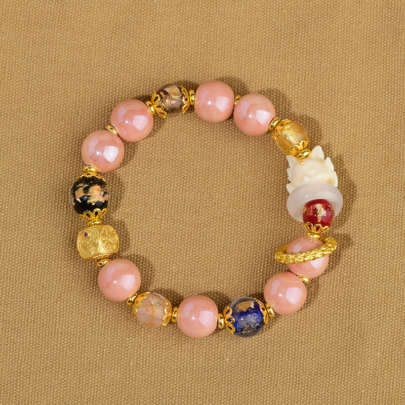 Armband mit Buddha Stonesn, tibetischem Räucherstäbchen, Asche, Liuli-Glasperlen, Glücksschutz, Neunschwänziger Fuchs