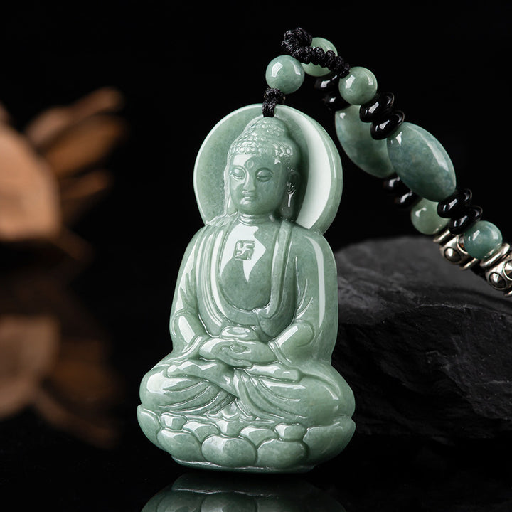 Buddha Stones Amitabha Buddha Jade Amulett Mitgefühl String Halskette