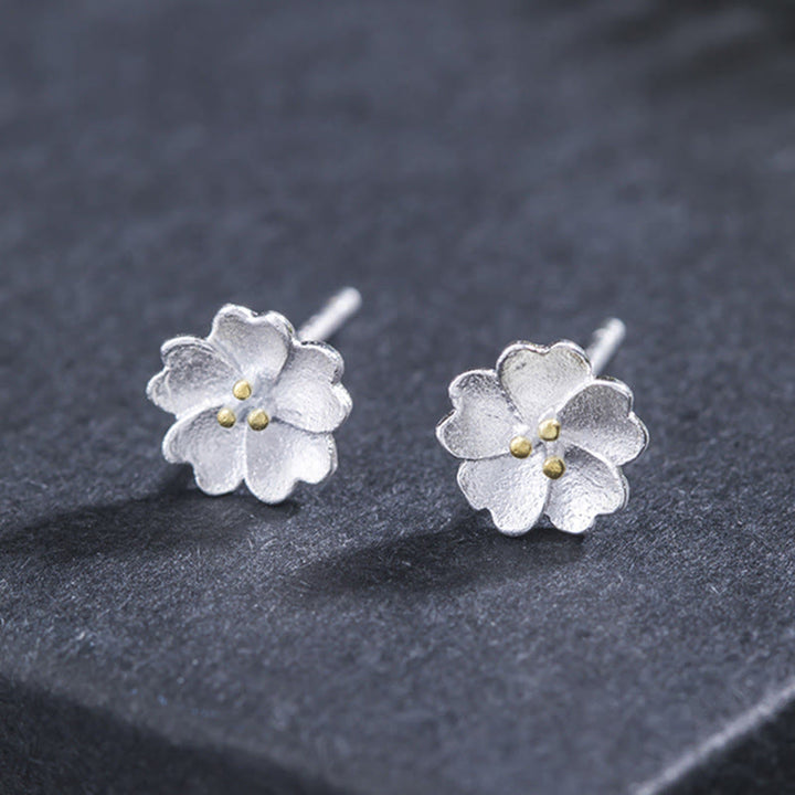 Buddha Stones Ohrstecker aus 925er-Sterlingsilber, Kirschblüten, Blumenmuster, ruhig - Kirschblüten aus 925er Sterlingsilber - image 0