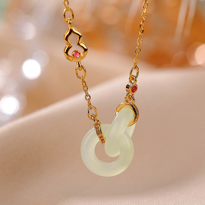 Buddha Stones 925 Sterling Silber Runder Jade Glück Wohlstand Halskette Kettenanhänger - Jade - Gold - image 6