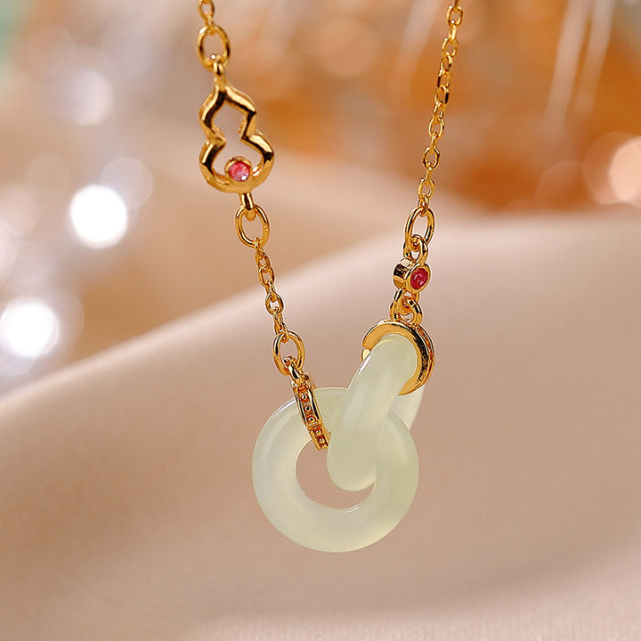 Buddha Stones 925 Sterling Silber Runder Jade Glück Wohlstand Halskette Kettenanhänger - Jade - Gold - image 6