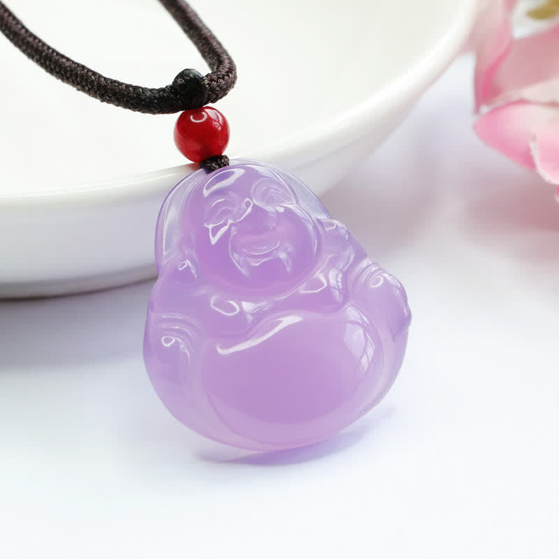 Buddha Stones Lachender Buddha Lila Jade Glück Halskette Anhänger